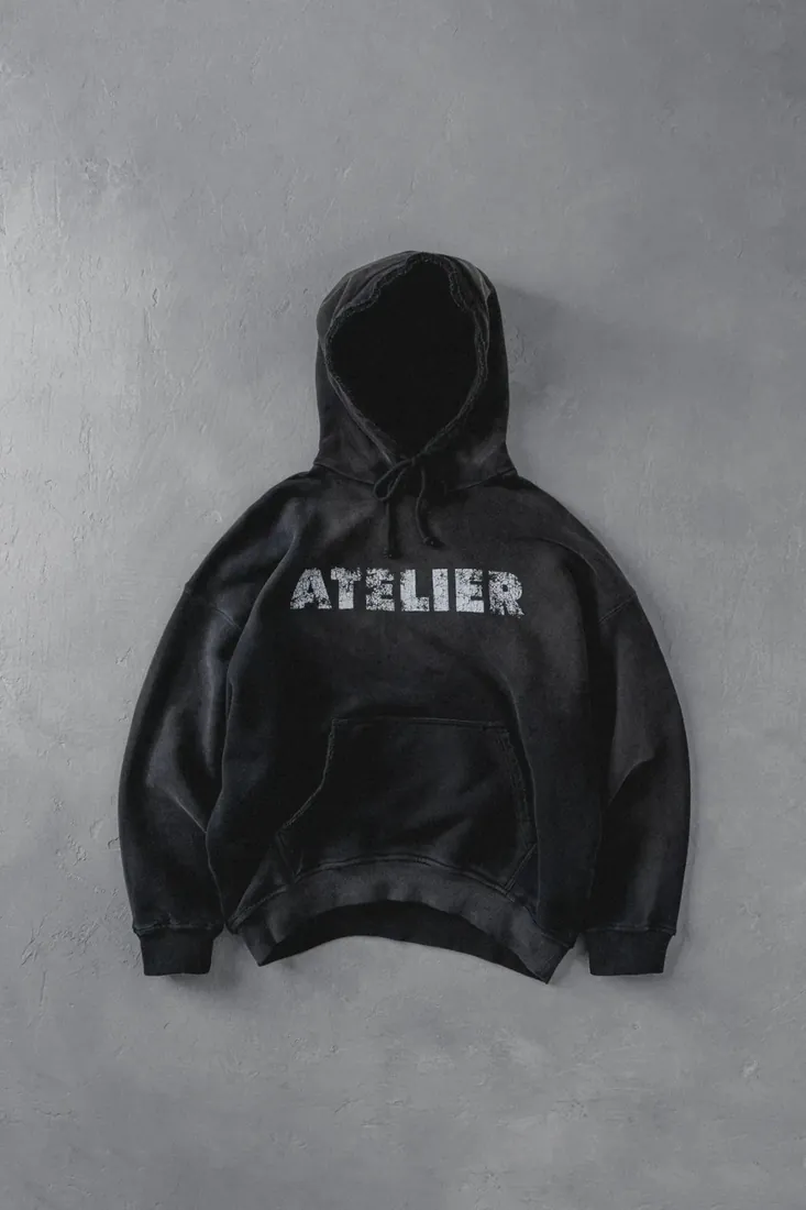 Washed Hoodie mit Strass-Print