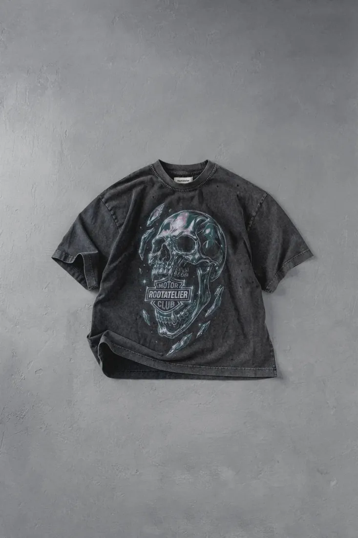 Washed Tee mit Skull-Print